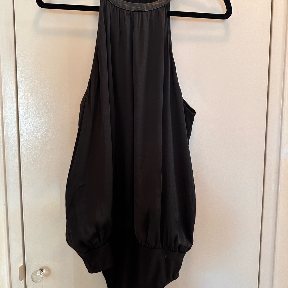 Elegant Black Body Suit with “Leather” Collar